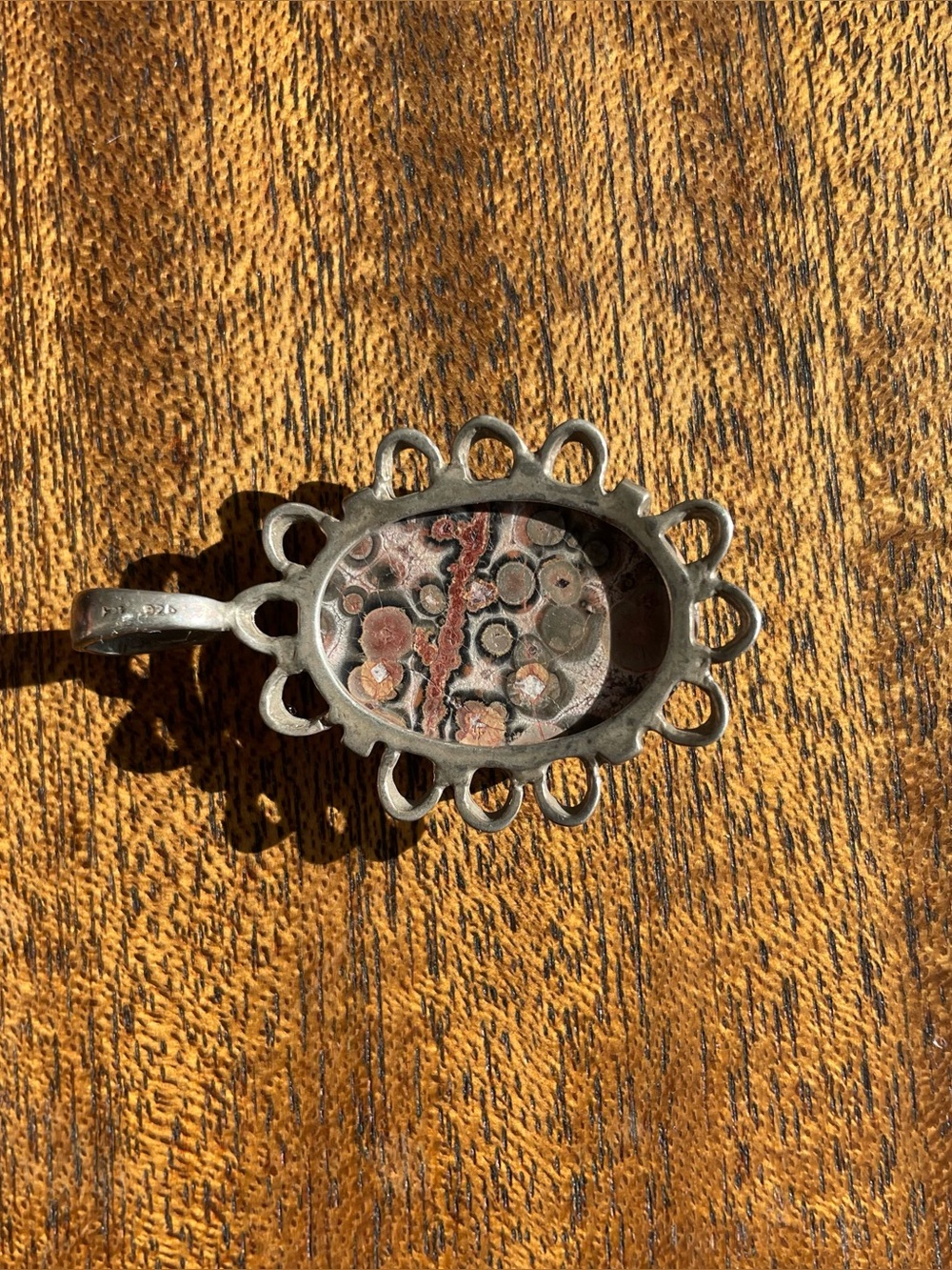 Leopard Skin Jasper Stone Pendant with Sterling Silver Setting, Signed NWOT - Picture 8 of 10